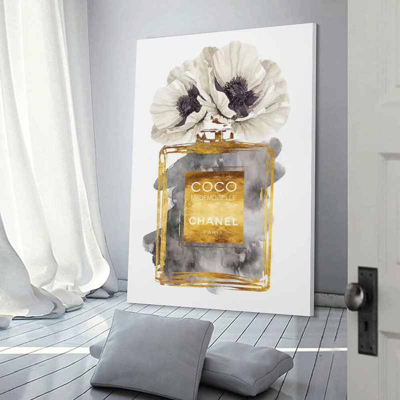 Yamaxun Art Fashion Perfume Bottle Canvas Print Poster, Gold/White/Grey