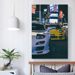 JDM Night & Tokyo Street Car Sticker with Wall & Room Frame, Multicolour