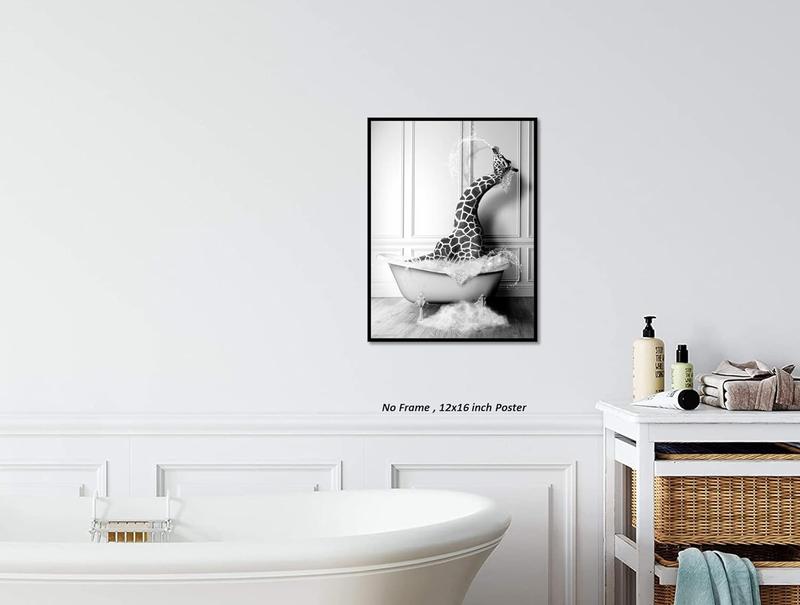 Liya Design Prints Funny Bathroom Decor Giraffe Animals Bathtub Poster, 12 x 16inch, Multicolour