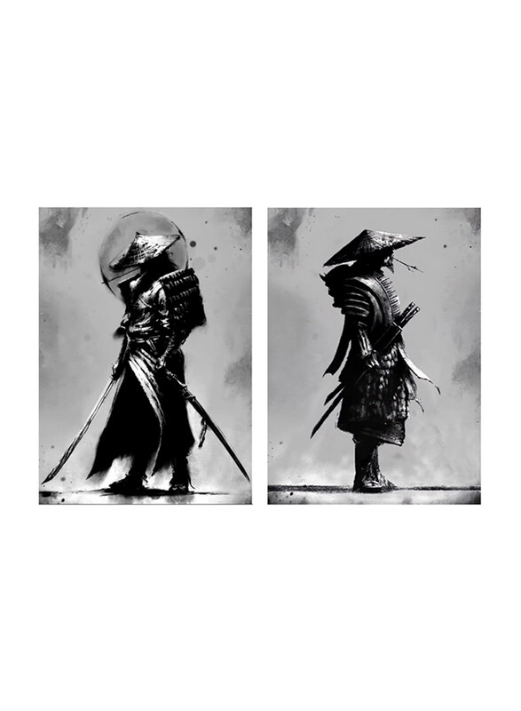 

IUNTWEIE Japan Samurai Portrait Pictures Bushido Japanese Warrior Canvas Pictures Wall Art, Black/White