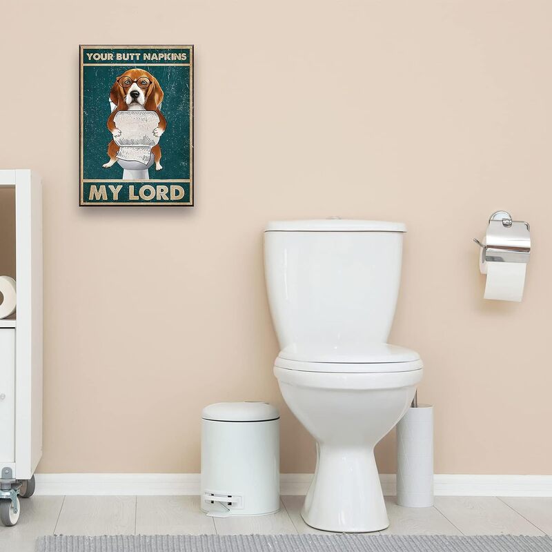 Busmko Dog Pictures Bathroom Wall Art Painting Your Butt Napkin My Lord Modern Funny Poster Framed, 12 x 18 inch, Multicolour