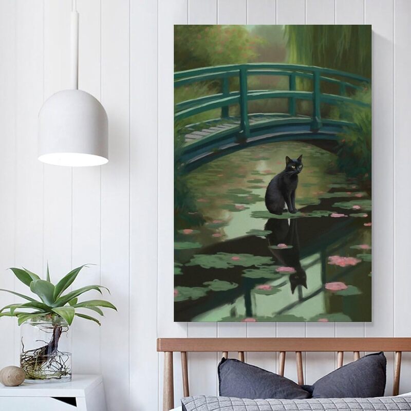 Lonone Poster Mural Frame Hanger Posters Animal Cat Sitting On A Lotus Cute Bridge, 12 x 18 inch, Multicolour