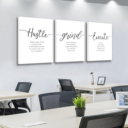 Ephany Canvas Wall Art Hustle Quote Set, 3 Pieces, Black/White