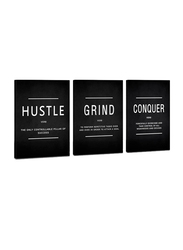 Cbaipy Inspirational Motivational Quote Hustle Grind Conquer Wall Art Canvas Poster Set, 3 Pieces, 12 x 16-inch, Black