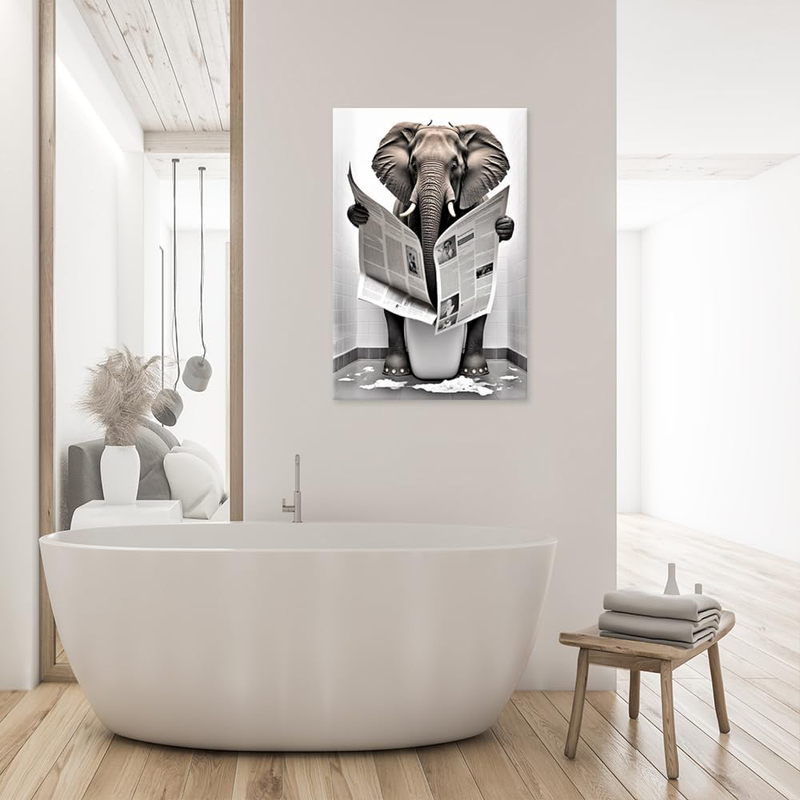 Yodooltly Funny Elephant Bathroom Canvas, Black/White