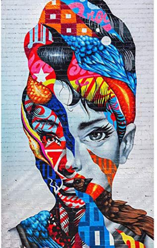 Faicai Art Audrey Hepburn Portrait Mural Wall Art Canvas Paintings Poster, Multicolour