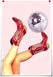 Thcbme Retro Disco Ball Cowgirl Boots Print Canvas Fun Trendy Wall Art Poster, 16 x 24 inch, Multicolour