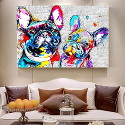 Hhgaoart Colourful French Bulldog Wall Art Abstract Dog Poster, 16 x 24-inch, Multicolour