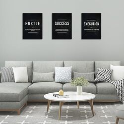 Unbruvo Inspirational Canvas Painting Success Hustle Execution Motivational Wall Art Poster, 3 Pieces, 36 x 16 inch, Black/White