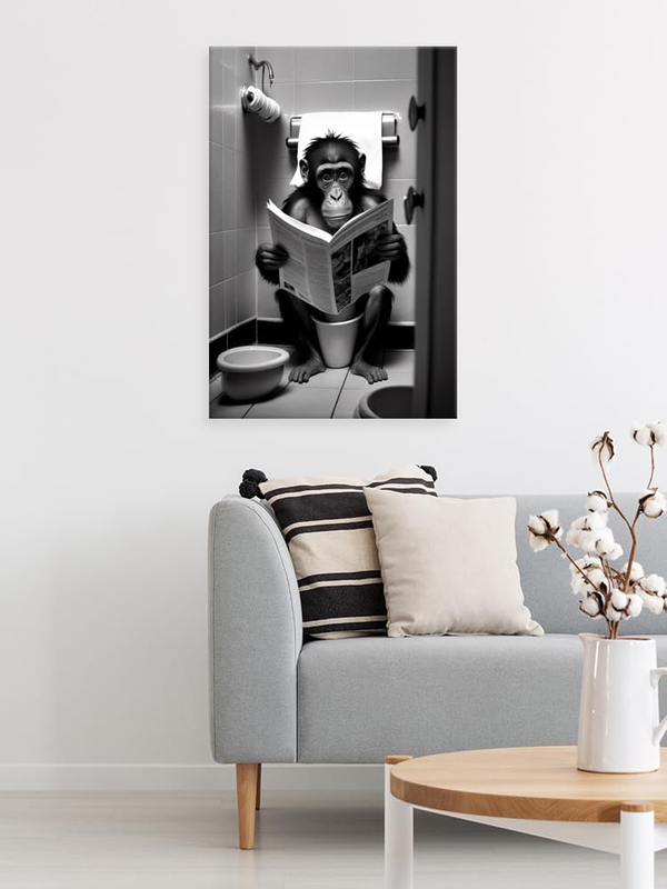 YODOOLTLY 16 x 24-Inch Unframed Canvas Funny Gorilla Monkey Reading Newspapers on Toilet Picture Poster Wall Art, Multicolour