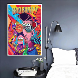 Motlwat Unframed Canvas 16 x 24-Inch Bad Bunny Abstract Art Poster, Multicolour