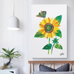 Butterfly and Sunflower Vivid Funny Children's Illustrations Canvas Wall Art Poster, 16 x 24 inch, Multicolour