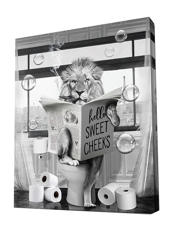 

Parylore Funny Lion Sitting in Toilet Reading Newspaper Canvas Poster, 12 x 16-inch, Black/White