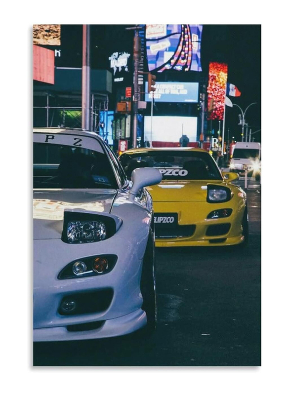 JDM Night & Tokyo Street Car Sticker with Wall & Room Frame, Multicolour