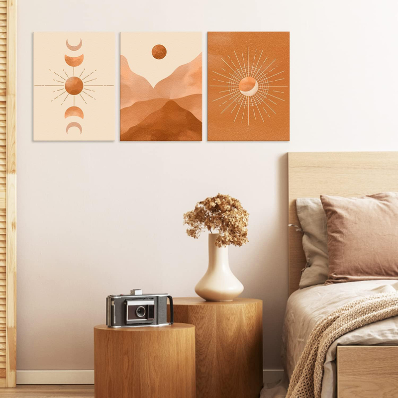 Finmfimm Framed Boho Wall Art Decor Set, 3 Pieces, Orange