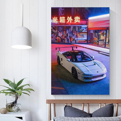 Jdm Car Poster Japanese Night Street Art Hanging Poster, Multicolour