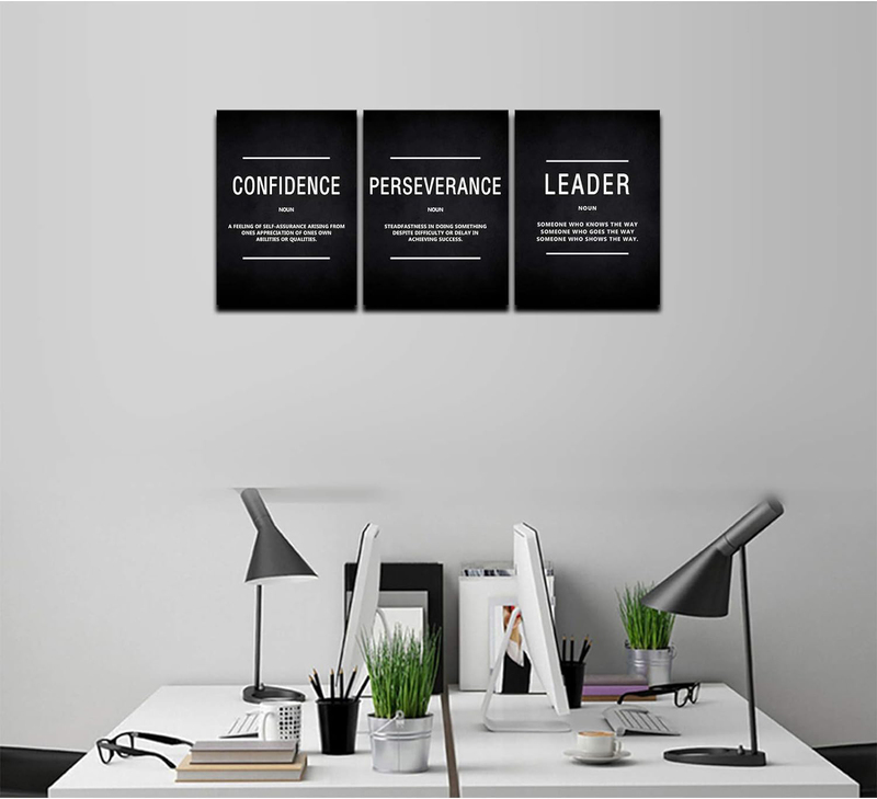 Cbaipy Inspirational Motivational Quote Confidence Perservance Leader Wall Art Canvas Poster Set, 3 Pieces, 12 x 16-inch, Black