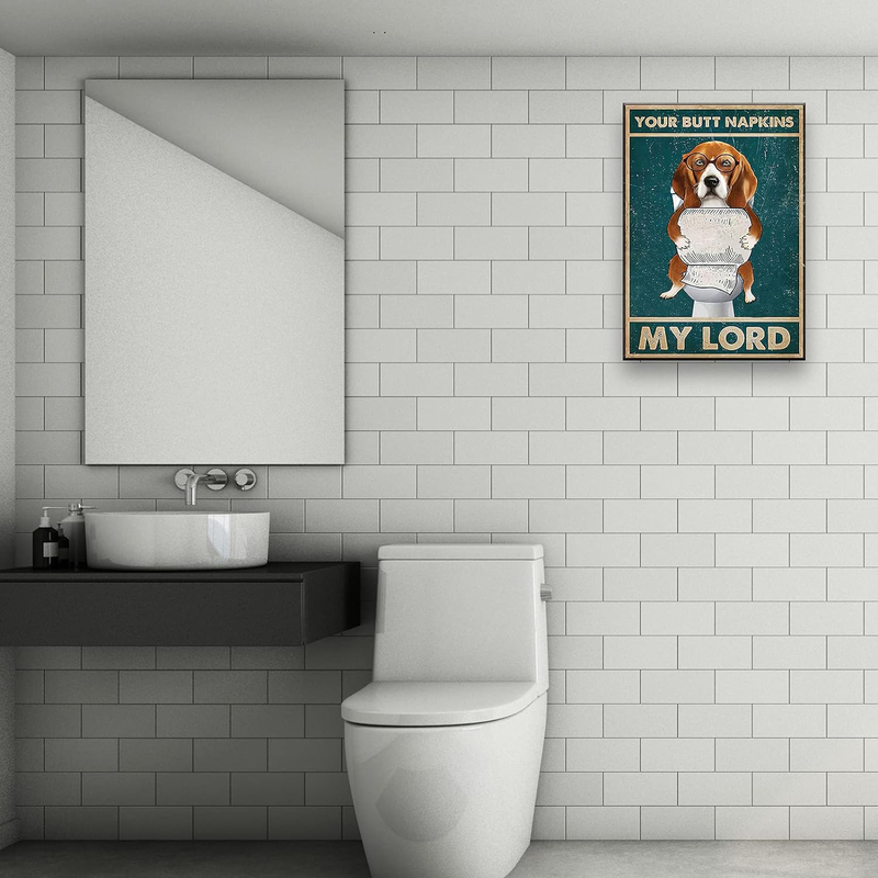 8 x 12-Inch Framed Canvas Funny Dog Pictures "Your Butt Napkin My Lord" Poster Wall Art, Multicolour