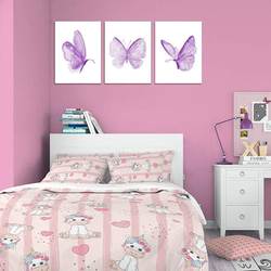 Qxnrt Butterfly Wall Art Print Set Poster, 3 Pieces, Purple