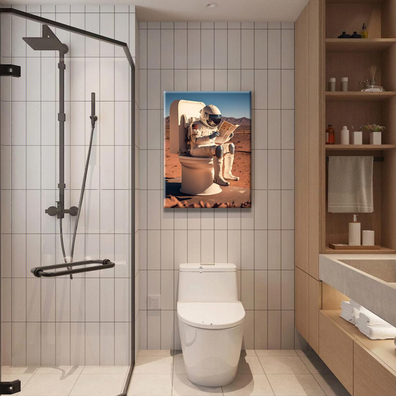 Rvrbkts Framed Astronaut On The Toilet Canvas Poster, 16 x 24-inch, Multicolour