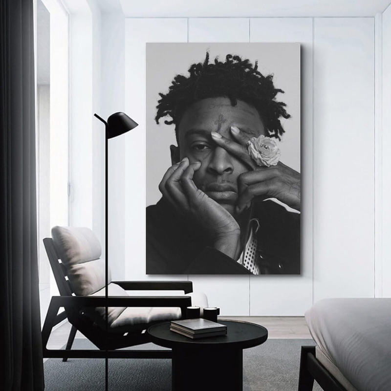 Yntndygv 21 Savage Bedroo Music Canvas Wall Art Poster, 12 x 18 inch, Black/White