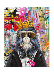 Japo Art Smoking Orangutan With A Crown Funny Animal Poster, Multicolour