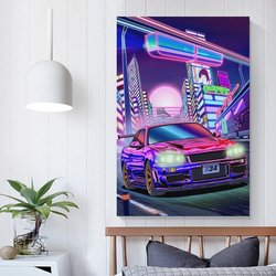 PDY JDM Car Poster Gtr-car R34 Neon Night Aesthetic Posters, Multicolour
