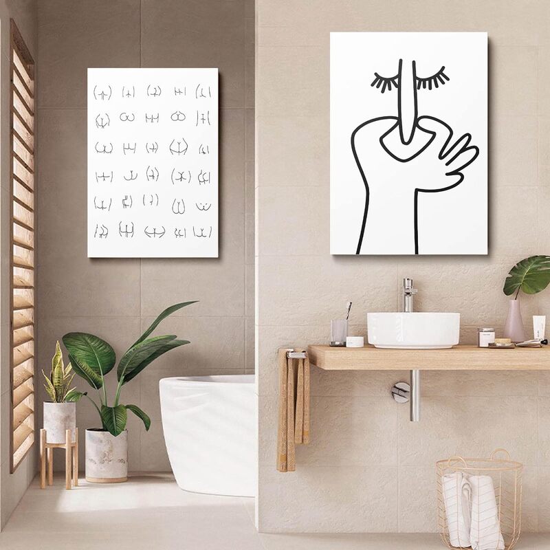 Pttkktbm Funny Bathroom Canvas Wall Art Poster Toilet Artwork, Black/White