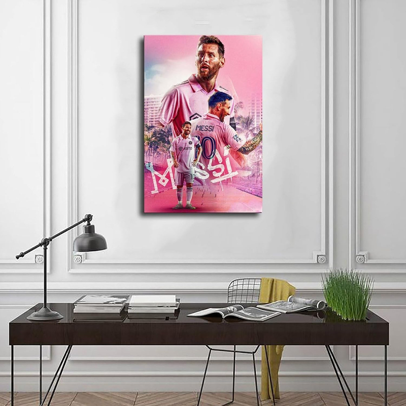 Lionel Messi Canvas Poster Wall Art Decor, 16 x 24 inch, Pink