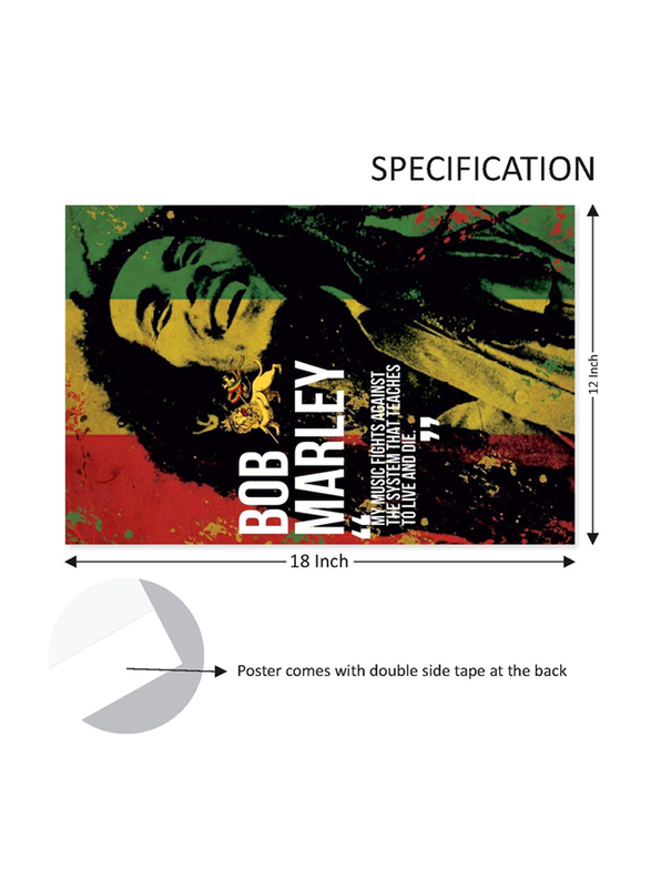 Printelligent Inspirational Wall Bob Marley Poster, Multicolour