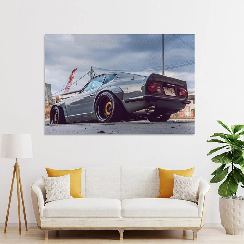 Qlazo Jdm Car Sports Rear Industrial Style Bright Colours Canvas Poster, Multicolour