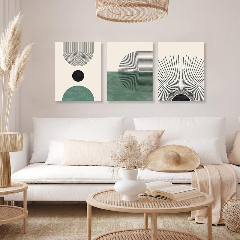 KBKBART Sage Green Boho Wall Art Abstract Framed Canvas for Living Room, Green
