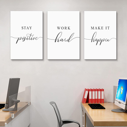 Ephany Stay Positive Work Hard Make it Happen Framed Canvas Wall Art Posters Set, 3 Pieces, 20 x 30-inch, White