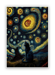 Lianxiaw The Starry Night Cat Famous Oil Paintings Canvas, Multicolour