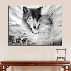 Aniuhl Wolf Canvas Prints Wall Art Poster, Black/White