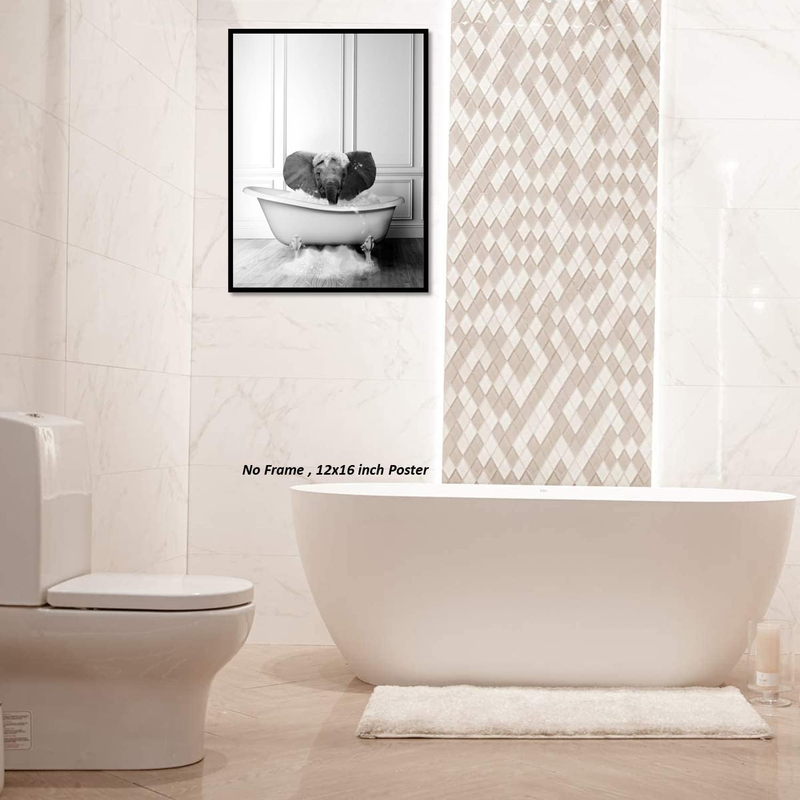 Liya Design Prints Funny Bathroom Cute Baby Elephant Decor Poster, Black/White