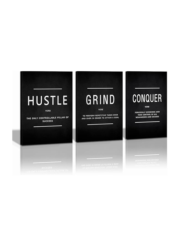 Cbaipy Hustle Grind Conquer Inspirational Quotes Canvas Painting Wall Artwork, 3 Pieces, Multicolour