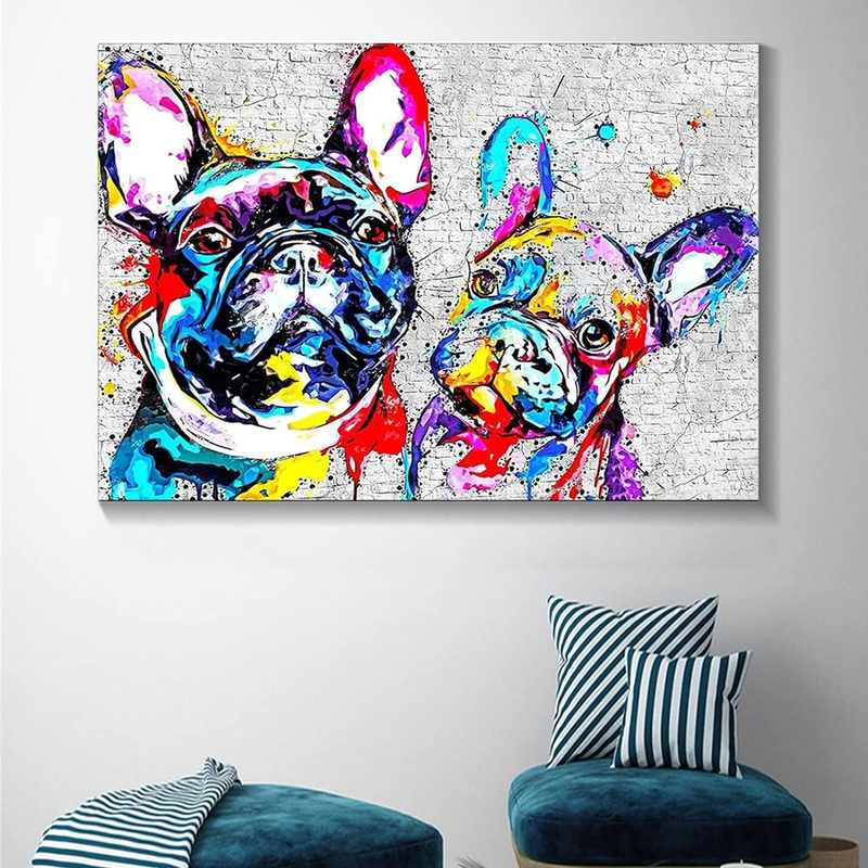 Hhgaoart Colourful French Bulldog Wall Art Abstract Poster, Multicolour