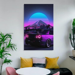 Alukap Jdm Car R34 Canvas Family Decorative Wall Poster, 12 x 18-inch, Multicolour