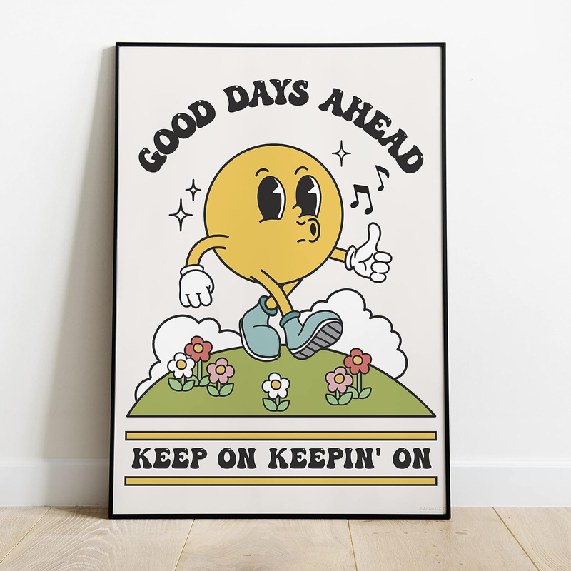 Artivo Retro Aesthetic Positive Quote Good Days Ahead Print Poster, 12 x 16-inch, Multicolour