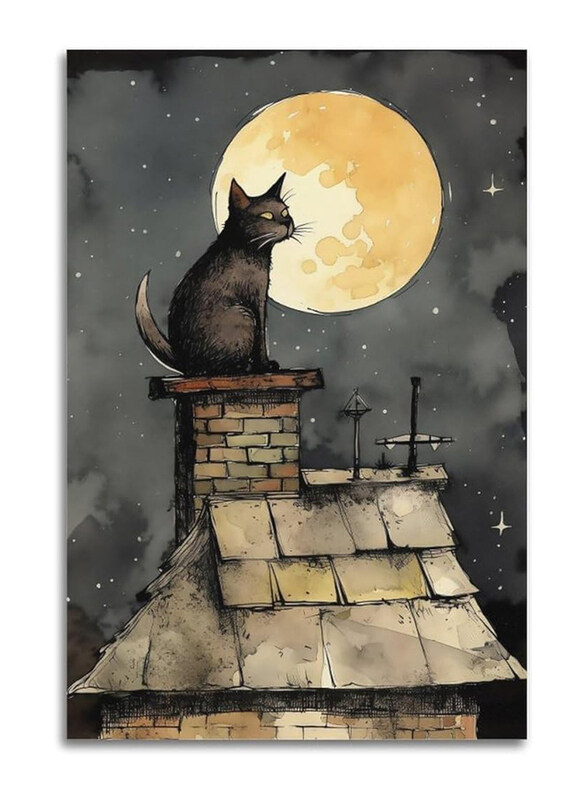 

Ofitin Cat in The Moonlight Decorative Painting Canvas Posters, Multicolour