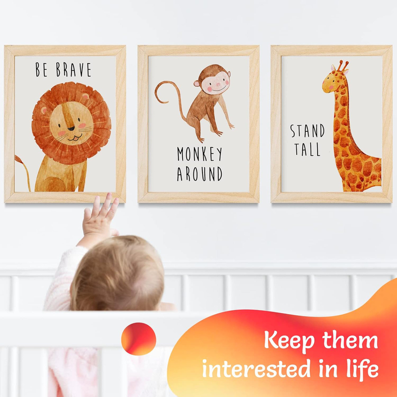 Throwback Traits Jungle Nursery Baby Animal Pictures Canvas Posters Set, 6 Pieces, 8 x 10-inch, Multicolour