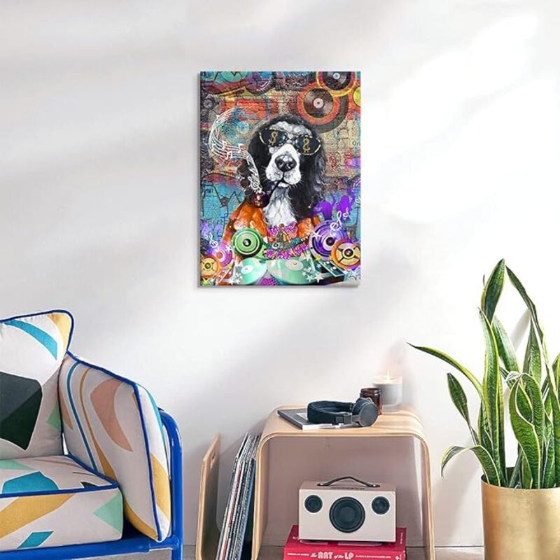 Japo Art Cool Smoking Dog Sunglasses Painting Vintage Music Rock & Roll Picture with Colourful Graffiti Banksy Street Art Posters, Multicolour