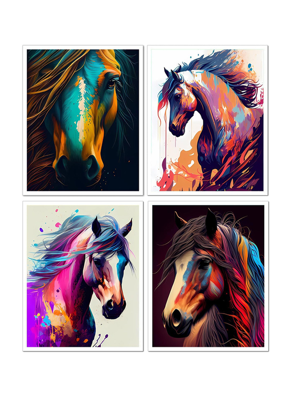 TOCDGOO 4-Piece x 8 x 10-Inch Unframed Canvas Watercolour Horse Painting Print Poster Wall Art, Multicolour
