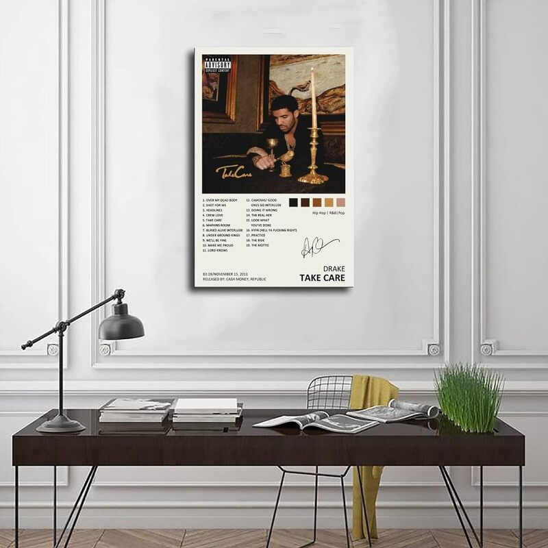 Ygulc Drake Take Care Music Album Cover Signed Limited Edition Canvas Poster, 12 x 18 inch, Multicolour