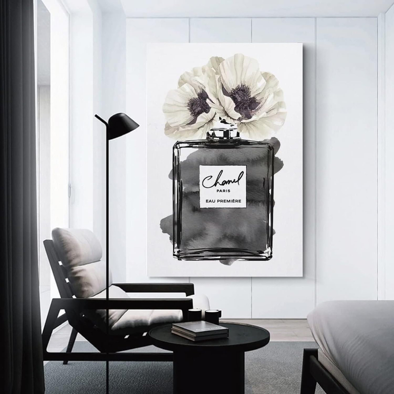 Yamaxun ART Fashion Perfume Bottle Canvas Print Poster, 16 x 24 inch, Black/Grey/White