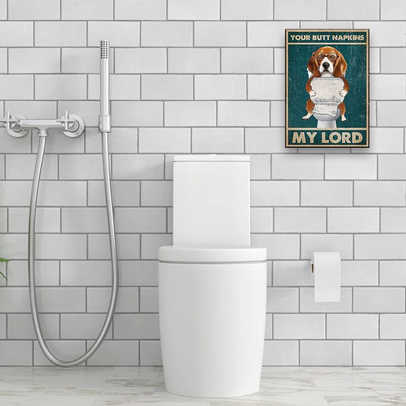 Busmko Dog Pictures Bathroom Wall Art Painting Your Butt Napkin My Lord Modern Funny Poster Framed, 12 x 18 inch, Multicolour