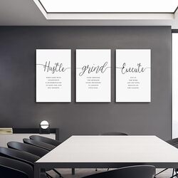 Ephany 3-Piece Hustle Grind Execute Quotes Inspirational Wall Artworks with Frame, Multicolour