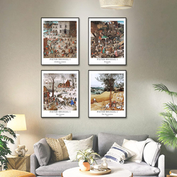 Berkin Arts Seasons Beautiful Scenery Cityscape Watercolour Pieter Bruegel The Elder Classical Landscape Poster Wall Art, 4 Pieces, 11 x 14 inch, Multicolour