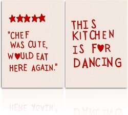 Fchen Art Chef Was Cute Print Wall Art Trendy Cooking Art Minimalist Heart Stars Aesthetic Poster, Red/White